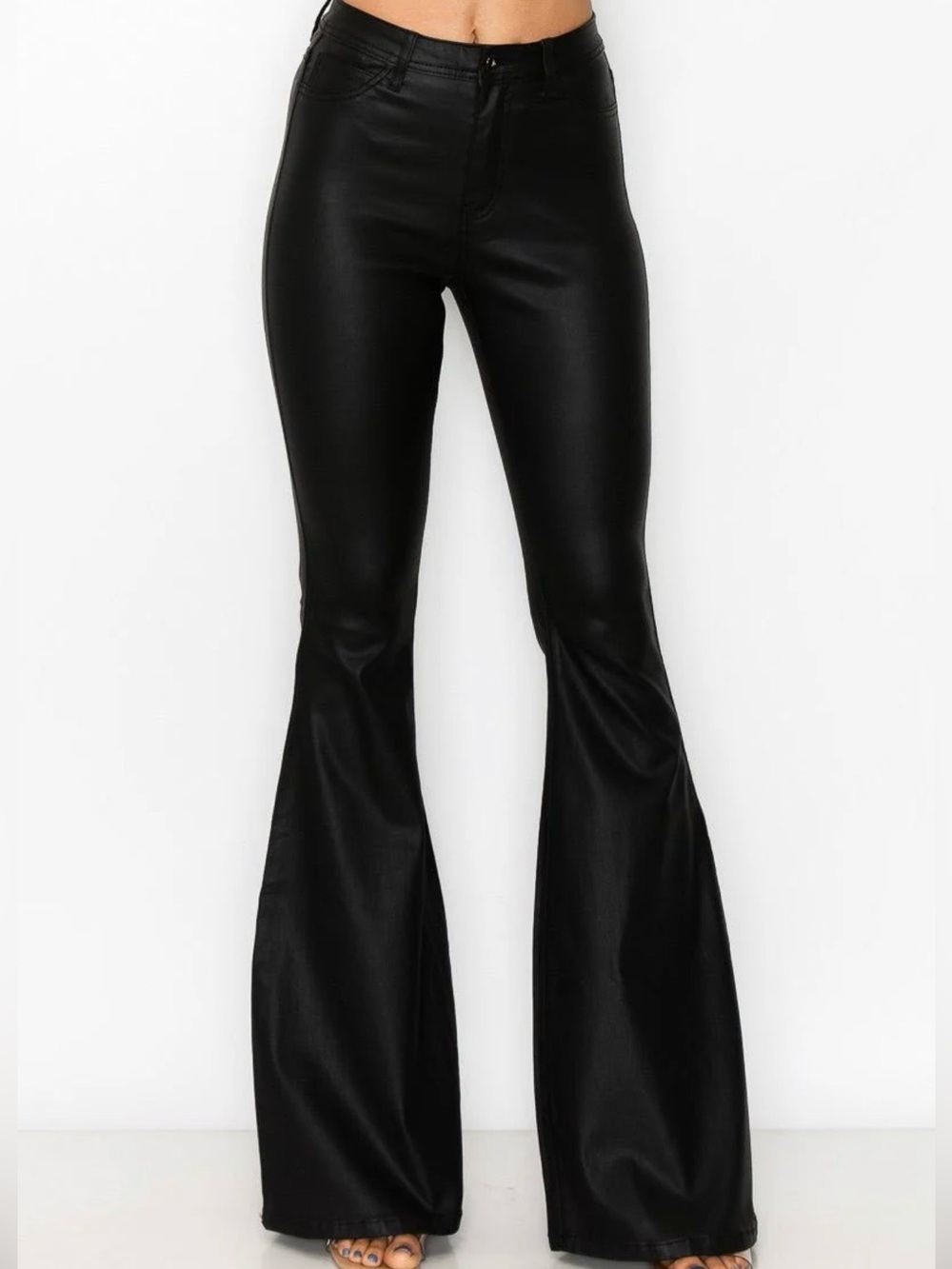 LB Lucky& Blessed Black Faux Leather Flare Pants 12 Western Cowgirl Rodeo Queen